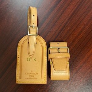 Authentic Louis Vuitton Initial HS Leather Luggage Tag & Poignet